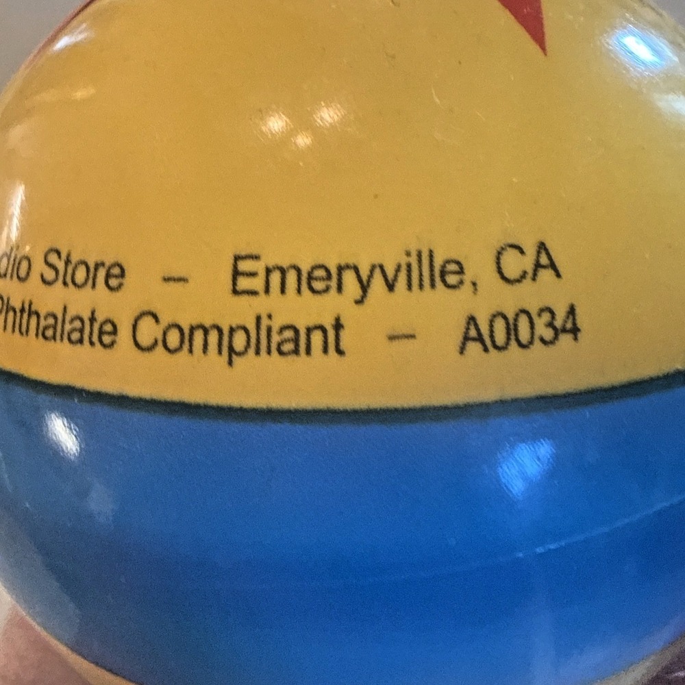 Disney Pixar Studio Store Toy Story Luxo Ball Yellow Red Star Blue Stripe Toy 4" - Picture 6 of 9